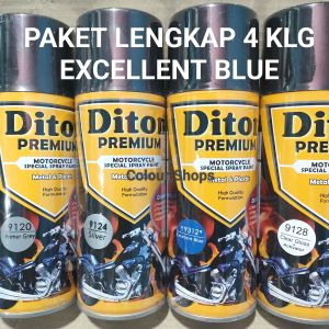 Pilok Cat Diton Premium Paket Lengkap 4 Kaleng Excellent Blue Biru 9312 Primer Grey 9120 Silver 9124 Clear Gloss 9128 400cc Pilox Paketan Cat Semprot Special Spray Paint