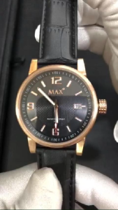 MAX Gentlemen Classic Watches Rose Gold Steel Black Dial Mens Leather Strap Watch 44mm 5-MAX620