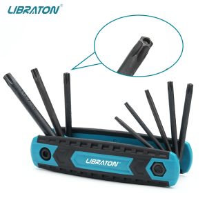LIBRATON 8 in 1 Folding Allen Wrench Set Metric Allen Key Set Tool Or Folding Tamper Proof Torx Key Set Portable Star Wrench Kit
