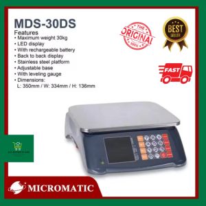 Digital Scale 30kilos 30kg with battery wireless stainless top LED Display Timbangan Kitchen Scale - Micromatic MDS-30DS