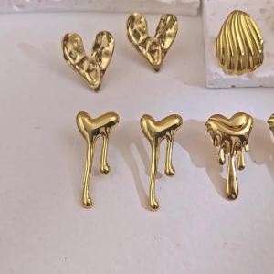 Womens Geometric Irregular Stud Earrings Gold Stainless Steel Waterproof Hypoallergenic Heart Stud Earrings Jewelry