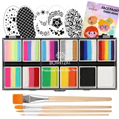 Bowitzki Face Paint 12x10gm Professional Body Paint Kit For Kids Adults Stencil One Stroke Split Cake Rainbow Makeup