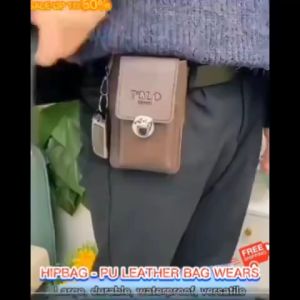 POLO genuine leather waist bag mens waist bag waterproof mini wallet sports running mobile phone waist bag strong and durable large capacity key bag multi-functional retro leather wear-resistant belt outdoor special small leather bag