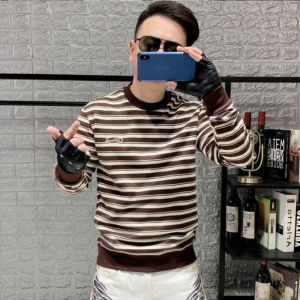 Mens Fashionable Long Sleeve T-Shirt round Neck Base Shirt Stripe Sweatshirt Autumn Winter Style Casual Comfortable Fit Shirt