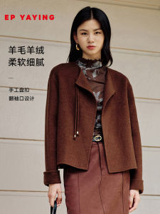 Double-Faced Woolen Short Coat EP YAYING Womens Fashion Gentlewoman Style Button Detail Cashmere Blend Autumn Jacket