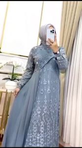 MELISA DRESS KONDANGAN ELEGAN BAHAN Ceruty Baby Doll Mix Brukat aplikasi mutiara + swarovski GAMIS LEBARAN CANTIK MEWAH TERBARU