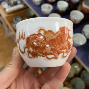 Antique Porcelain Lion Rolling Scenic Tea Cup Single Owner Cup Jingdezhen Gongfu Tea Cup Peach Longevity Drum Cup Drinking Cup