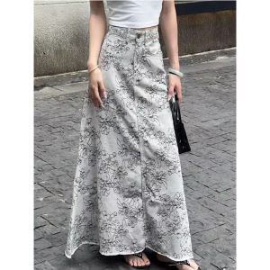 กระโปรงยีนส์ทรงเอเอวสูงสไตล์อเมริกันย้อนยุคสำหรับผู้หญิงในช่วงฤดูร้อนปี 2025 กระโปรงยาวทรงเข้ารูปพอดีตัว กระโปรงยีนส์สั้นทรงเข้ารูปพอดีตัว