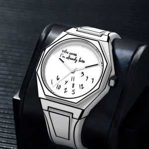 Comic Style Quartz Watch Men Octagonal Digital Dial Watch Waterproof Silicone Strap Quartz Watch Men Gift Box Watch Set