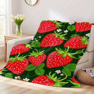 Beast Kingdom | Strawberry Dark Green Winter And Summer Dual-Use Comfortable Flannel Blanket Soft And Sticky Sofa Cover Blanket Exquisite Gift