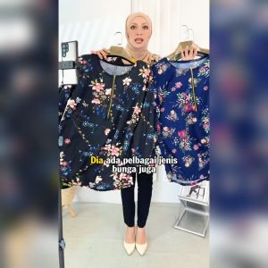 KM Women Casual Fully Printed Front Zip Ready Stock Malaysia Plus Size Blouse Muslimah Baju Wanita [B23792]