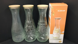 Clear Glass Decanter Pitcher With Bamboo Vacuum Lid (1Liter)