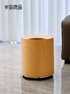 Rustic Wood Grain Trash Can for Home Office Bathroom High Capacity Luxury Vintage Storage Bin round Cylinder Shape 12L Capacity