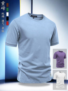 Áo Thun Nam Mùa Xuân Hè Rộng Rãi Thoáng Khí Thoải Mái Phong Cách Mỹ Cổ Tròn Tay Ngắn Vải Cotton Không Cần Ủi