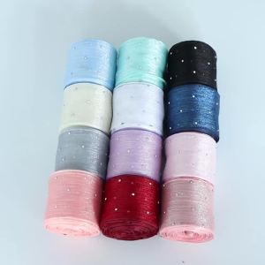 5yards/roll 4cm Hotfix Rhinestone Organza Ribbon Bubble Pleated Tape For DIY Ribbon Bow Gift Wrapping Wedding Bouquet Decoration