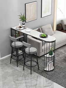 Luxurious Compact Rock Surface Bar Table for Living Room Sofa Side Wall Partition High Foot Modern Simple Style Metal Structure