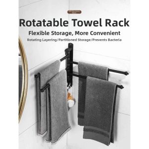 Punch-Free Foldable Rotating Stainless Steel Towel Bar Dual Rail