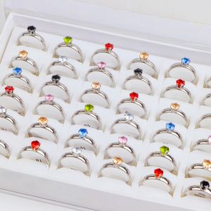 10/15/20/30/50/100Pcs/Lot Fashion Colorful Zircon Stainless Steel Rings For Women Men Mix Style Charm Wedding Jewelry Gift Party