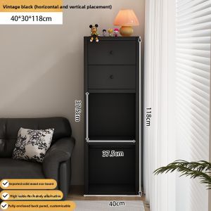 Retro Floor Bookcase Wall-Mounted Storage Cabinet Drawer Grid Cabinet Home Living Room Narrow Cabinet Storage Cabinet