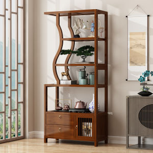 Chinese Tea Display Cabinet Bookshelf Tea Shelf Tea Storage Cabinet Living Room Curio Shelves Tea Room Tea Set Stand