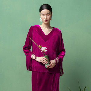 Fringe Velvet Evening Shirt and Skirt 2025 Autumn New