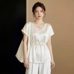 AIYITI | Áo Sơ Mi Satin Acetate Tay Ngắn Elegance