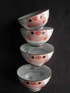 Japanese Style Ceramic Bowl Cartoon Animal Pattern Underglaze Color Dining Utensils round Shape Rice Fruit Bowl Home Use