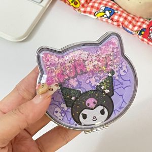 Creative Cartoon Cute HelloKitty Portable Folding Sand Mirror Compact Makeup Mirror for Bé Gáis Metal Frame Colored Glass Mirror