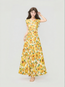 KEIKO | Summer Lightweight Resort Style Waist Accentuated Rose Print Dress