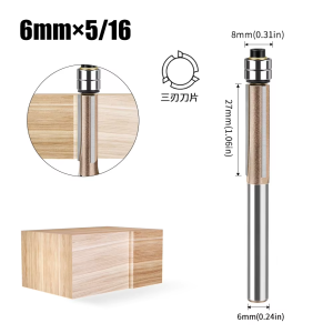 1PC 6mm 1/4in Shank Three-Blade Double Bearing Flush Trim Bit Router Bit Professional Woodworking Milling Cutter For Wood Bit