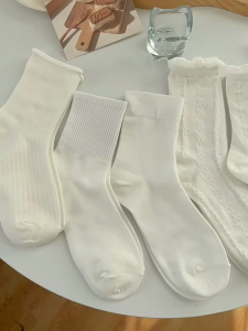 New Cute JK Socks Deodorant Womens Mid-Tube Socks White Sock For Womens 1 Pair Polyester Cotton All Seasons Plain Pattern