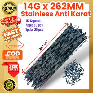 ( 262MMx14G/36PCS/STAINLESS HITAM ) Ruji Jeruji Jari-jari Terali Spoke Sepeda Panjang 262 MM