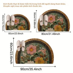 Thảm Cửa Hình Bán Nguyệt Họa Tiết Hoa Cổ Điển VIKAMA Chống Trơn Trượt Giặt Máy Được Thảm Trải Sàn Trang Trí Lối Vào Nhà Chất Liệu Polyester Chống Nước