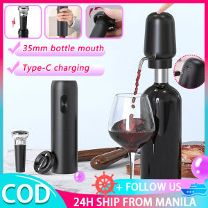 4 In 1 Electric Automatic Wine Bottle Opener Set Multi-Functional Wine Pourer Portable Vacuum Wine Stopper Foil Cutter One-Click Button Wine Tools Gift Set With USB-C Port For Party Home Kitchen Bar