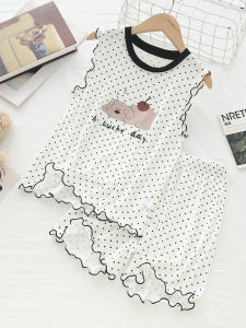 Childrens Sleeveless Ice Silk Sleepwear Set Loose Fit Home Clothes round Neck Short Pants Suitable for Outdoor in Summer