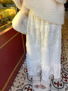 Chen Dayu Gentle Super Nice White Lace Tiered-Ruffle Long Dress Female Fall and Winter Elegant Slim Looking High Waist A- line Skirt