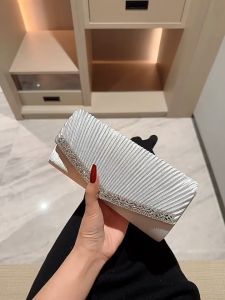 Fashionable pleated handbag paired with rhinestone velvet minimalist dinner cross body womens wedding bag
