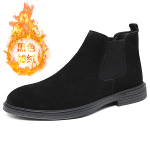 Mens Chelsea Boots Autumn Winter Fleece Lined Warm Genuine Leather Short Boots British Style Matte Leather Martin Boots