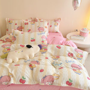 Pink Dog Cartoon Bedding Set for High School Students Dormitory Accommodation Three Piece Suite Lovely Princess Style Quilt Cover