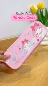 Sanrio Double Layers Pencil Case Kuromi Cartoon Stationery Box With Large Capacity Birthday Gift