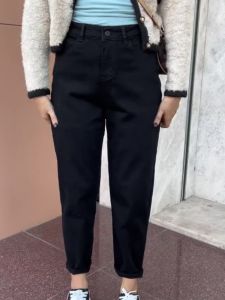 Womens Harem Jeans High Waist Thickened Fleece Winter Denim Crop Pants Slimming Large Size Short plus Size Dad Jeans