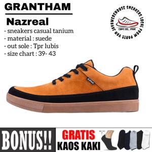 NAZ GRANTHAM - Sepatu Sneakers Pria Kasual Travelling Suede Tan Sol Dijahit Sepatu Kets Pria LOKAL