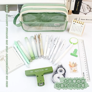 Large Capacity Transparent Pencil Case – Stylish Double-Zip Stationery Organizer for Students & Exams Bekas Pensel Kotak Pensel Kanak 透明大容量笔袋学生考试用文具袋高颜值铅笔盒双层收纳文具盒