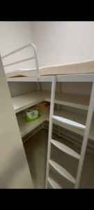 Loft bed with shelf customize singapore for helper room/bomb shelter change to cozy helper room