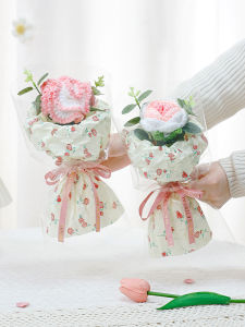 Handmade Knitted Sunflower Bouquet Artificial Rose Wool Flower Single Stem Goddess Festival Gift for Girlfriend Best Friend