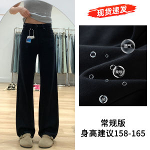 Black Fleece Lined Thickened Straight Leg Jeans Womens Winter Casual High Waist Pocket Detail Wear Resistant Deep Color