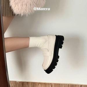 ManYu Thick Heel Slip-On Loafers Versatile Simple Design Commuter Shoes Everyday Fashionable Flat Footwear for Small Stature