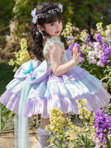 H.S.H Kids | Lolita Princess Girls Summer Dress 2025 New Fashion Baby Girl Mermaid Dress Tulle Skirt Cartoon Element Medium Length Dress