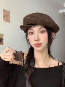 Autumn and Winter All-Match Fashion Retro Korean Type Velvet Newsboy Cap One Hat More Casual British Octagonal Beret Women