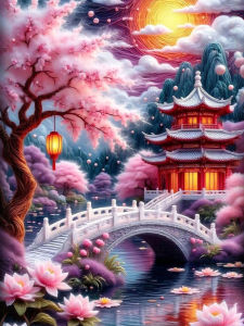 Huacan Diamond Painting Tingtai Spring Cherry Blossoms Diamond Mosaic Landscape New Collection Picture Of Rhinestones